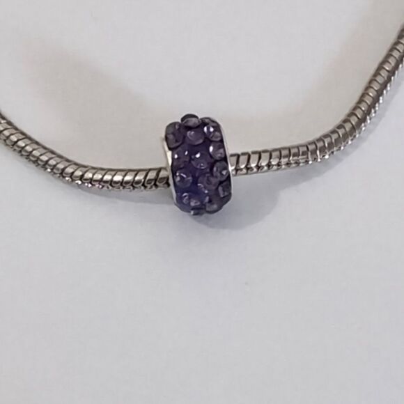 Silver Purple with Purple Rhinestones Charm for Pandora Style Bracelet - Picture 1 of 3